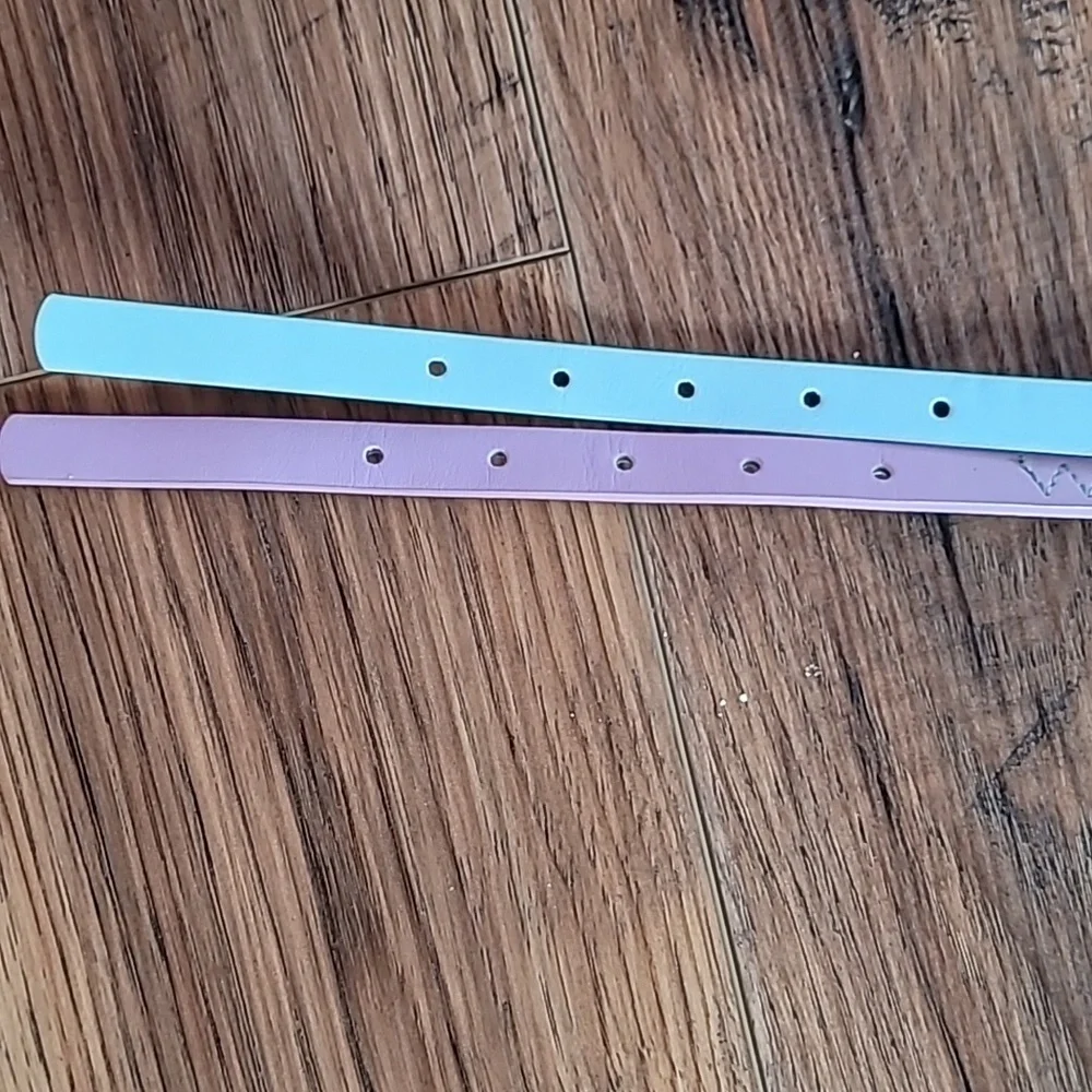 Pastel Blue and Purple Belt Set with Silver Buckles, Gradient Thread